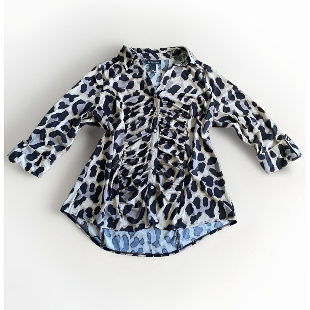 INC International Concepts Long Sleeve Ruched Top Cheetah Print Women’s 1X